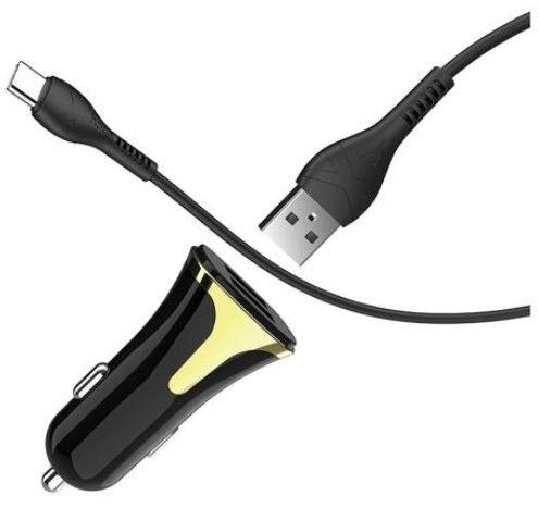 HOCO Car Charger Universe Double Port QC3.0 with USB-C Cable Black - Obrázek 6