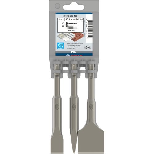 Sada sekáčů PRO SDS plus-4C špičatý 140 mm plochý 20 x 140 mm lopatkový 40 x 140 mm 3 kusy Bosch 2.608.690.180