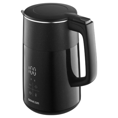 Sencor SWK 0610BK Dvoustěnná rychlovarná konvice s variabilní teplotou Regulace teploty vody v rozsahu 40-100 &deg;C Dvojitý plášť konvice Cool