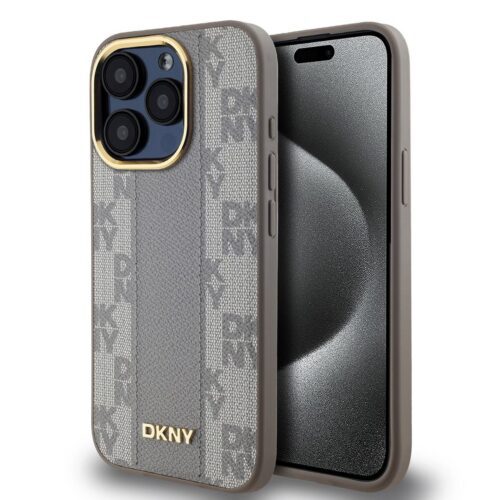 DKNY PU Leather Checkered Pattern Magsafe Zadní Kryt pro iPhone 15 Pro Beige DKHMP15LPCPVSLE