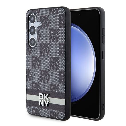 DKNY PU Leather Checkered Pattern and Stripe Zadní Kryt pro Samsung Galaxy S24+ Black DKHCS24MPCPTSSK