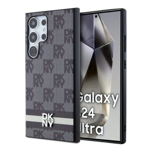 DKNY PU Leather Checkered Pattern and Stripe Zadní Kryt pro Samsung Galaxy S24 Ultra Black DKHCS24LPCPTSSK