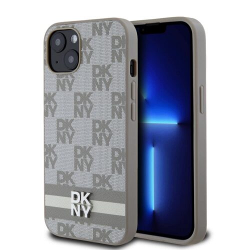 DKNY PU Leather Checkered Pattern and Stripe Zadní Kryt pro iPhone 13 Beige DKHCP13MPCPTSSE
