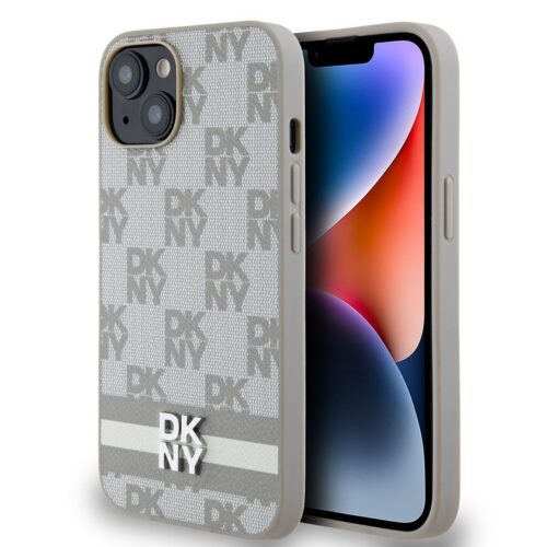 DKNY PU Leather Checkered Pattern and Stripe Zadní Kryt pro iPhone 14 Beige DKHCP14SPCPTSSE