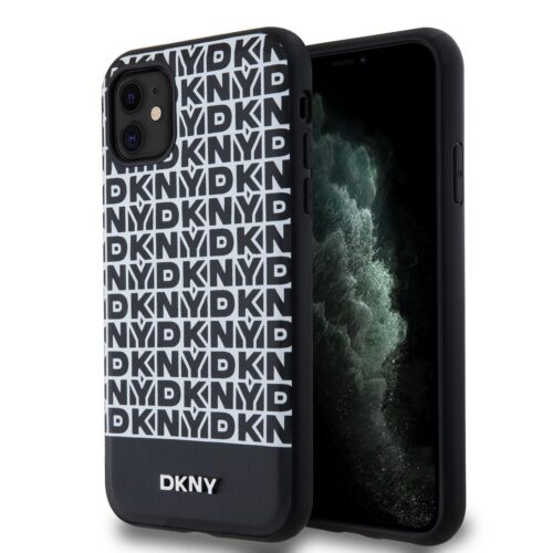 DKNY PU Leather Repeat Pattern Bottom Stripe MagSafe Zadní Kryt pro iPhone 11 Black DKHMN61PSOSPK