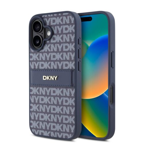 DKNY PU Leather Repeat Pattern Tonal Stripe Zadní Kryt pro iPhone 16 Blue DKHCP16SPRTHSLB