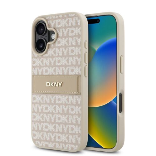 DKNY PU Leather Repeat Pattern Tonal Stripe Zadní Kryt pro iPhone 16 Plus Pink DKHCP16MPRTHSLP