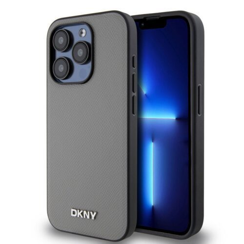 DKNY PU Leather Silver Metal Logo Magsafe Zadní Kryt pro iPhone 14 Pro Grey DKHMP14LPGHLMS