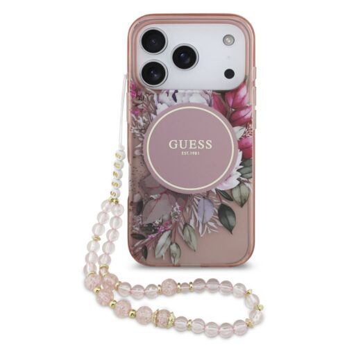 Guess IML Flowers Strap MagSafe Zadní Kryt pro iPhone 17 Pro Pink GUHMP17LHFWBRCESP