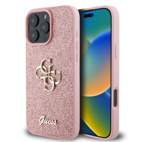 Guess PU Fixed Glitter 4G Metal Logo Zadní Kryt pro iPhone 16 Pro Pink GUHCP16LHG4SGP