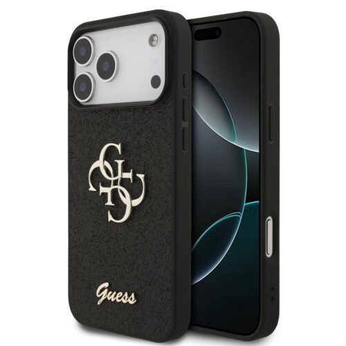 Guess PU Fixed Glitter 4G Metal Logo Zadní Kryt pro iPhone 17 Pro Max Black GUHCP17XHG4SGK