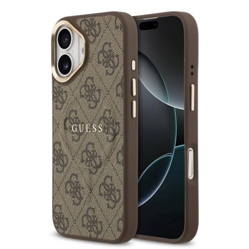 Guess PU Leather 4G Gold Frame MagSafe Zadní Kryt pro iPhone 17 Brown GUHMP17SP4MSEGCW