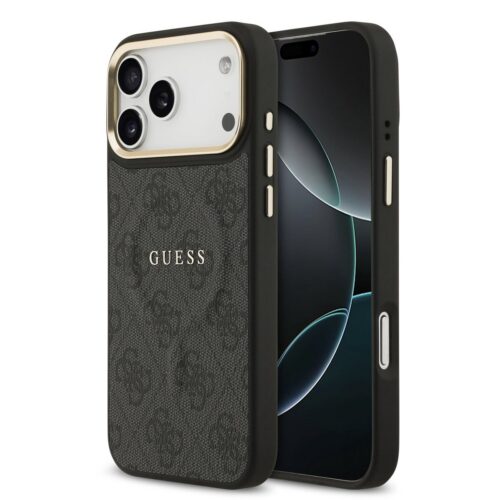 Guess PU Leather 4G Gold Frame MagSafe Zadní Kryt pro iPhone 17 Pro Max Black GUHMP17XP4MSEGCK