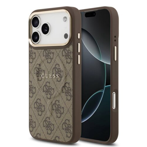 Guess PU Leather 4G Gold Frame MagSafe Zadní Kryt pro iPhone 17 Pro Max Brown GUHMP17XP4MSEGCW