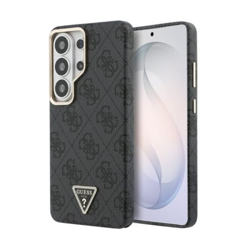 Guess PU Leather 4G Strass Triangle Logo Gold Frame Magnetic Zadní Kryt pro Samsung Galaxy S26 Ultra GUHMS26LP4GTDGMK