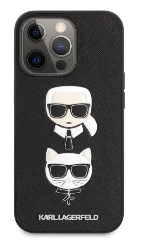 Karl Lagerfeld KLHCP13LSAKICKCBK PU Saffiano Karl and Choupette Heads Kryt pro iPhone 13 Pro Black KLHCP13LSAKICKCBK