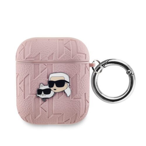 Karl Lagerfeld PU Embossed Karl and Choupette Heads Pouzdro pro AirPods 1/2 Pink KLA2PGKCPP