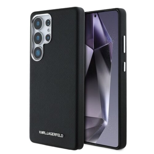 Karl Lagerfeld PU Saffiano Metal Logo and Frame Zadní Kryt pro Samsung Galaxy S25 Ultra Black KLHMS25LPSAFWMCK