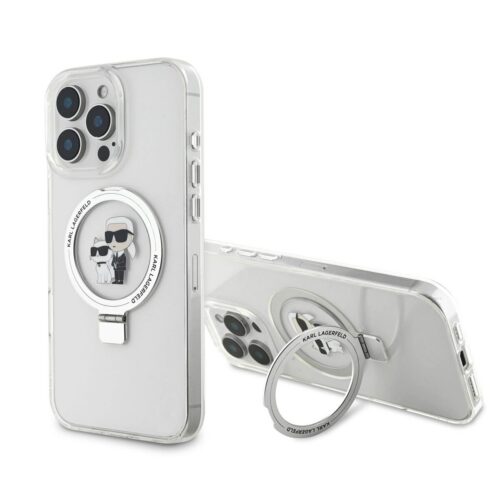 Karl Lagerfeld Ringstand Karl and Choupette MagSafe Zadní Kryt pro iPhone 16 Pro Max White KLHMP16XHMRSKCH