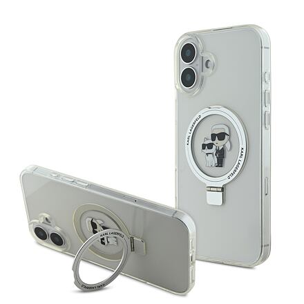 Karl Lagerfeld Ringstand Karl and Choupette MagSafe Zadní Kryt pro iPhone 16 White KLHMP16SHMRSKCH