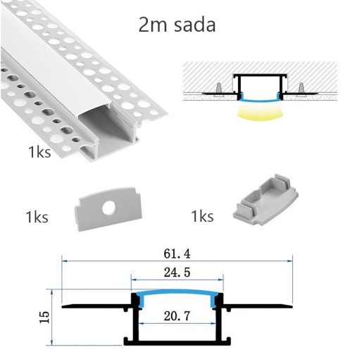 Sada hliníkového profilu s matným difuzorem KM81-S-MK-P 2m