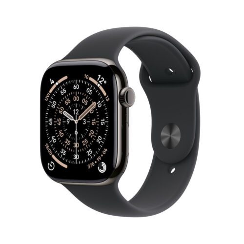 Apple Watch Series 11 GPS + Cellular 46mm břidlicově šedé titanové pouzdro s černým sportovním řemínkem - M/L
