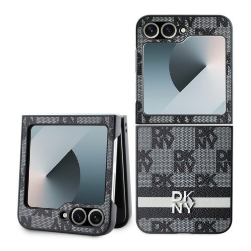 DKNY PU Leather Checkered Pattern and Stripe Zadní Kryt pro Samsung Galaxy Z Flip 6/7 FE Black DKHCZF6PCPTSSK