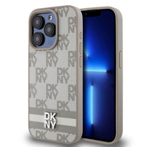 DKNY PU Leather Checkered Pattern and Stripe Zadní Kryt pro iPhone 13 Pro Max Beige DKHCP13XPCPTSSE