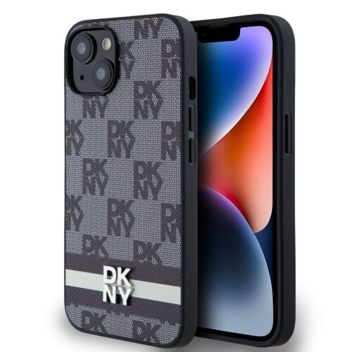 DKNY PU Leather Checkered Pattern and Stripe Zadní Kryt pro iPhone 14 Black DKHCP14SPCPTSSK
