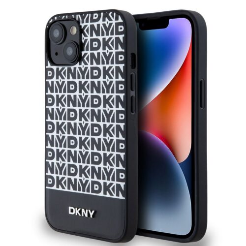 DKNY PU Leather Repeat Pattern Bottom Stripe MagSafe Zadní Kryt pro iPhone 14 Black DKHMP14SPSOSPK