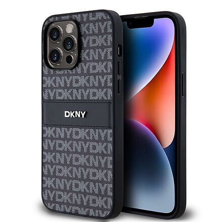DKNY PU Leather Repeat Pattern Tonal Stripe Zadní Kryt pro iPhone 14 Pro Black DKHCP14LPRTHSLK