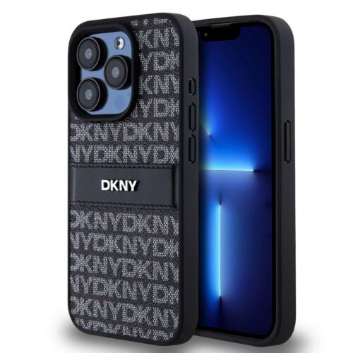 DKNY PU Leather Repeat Pattern Tonal Stripe Zadní Kryt pro iPhone 15 Pro Max Black DKHCP15XPRTHSLK