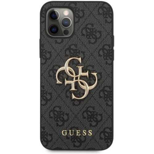 Guess PU 4G Metal Logo Zadní Kryt pro iPhone 12 Pro Max Grey GUHCP12L4GMGGR