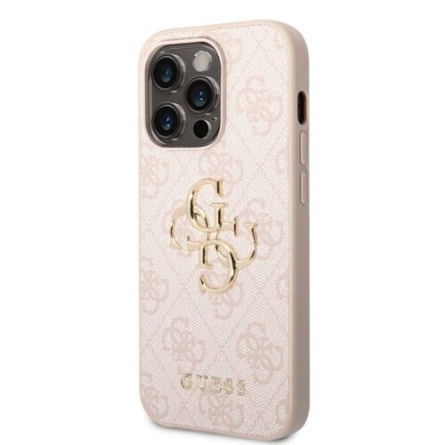 Guess PU 4G Metal Logo Zadní Kryt pro iPhone 14 Pro Pink GUHCP14L4GMGPI