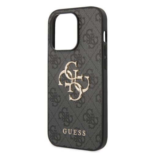 Guess PU 4G Metal Logo Zadní Kryt pro iPhone 15 Pro Grey GUHCP15L4GMGGR
