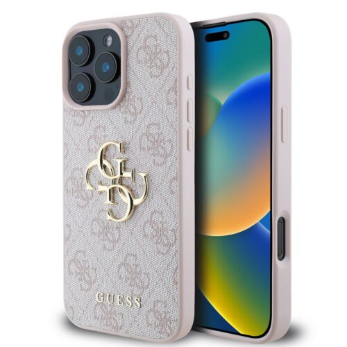 Guess PU 4G Metal Logo Zadní Kryt pro iPhone 16 Pro Pink GUHCP16L4GMGPI