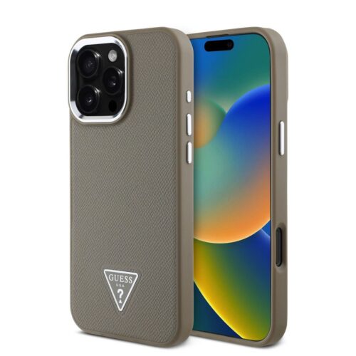 Guess PU Grained Triangle Logo MagSafe Zadní Kryt pro iPhone 16 Pro Max Brown GUHMP16XPGTSPSW