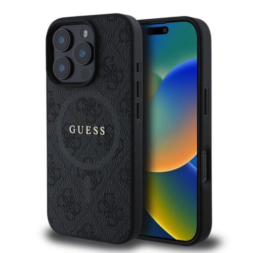 Guess PU Leather 4G Colored Ring MagSafe Zadní Kryt pro iPhone 16 Pro Black GUHMP16LG4GFRK