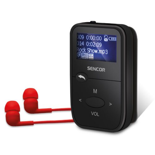 Sencor SFP 4408 BK MP3 přehrávač 8 GB se slotem pro Micro SD 8 GB vnitřní pamět  Slot pro micro SD kartu (max. 128 GB) FM rádio