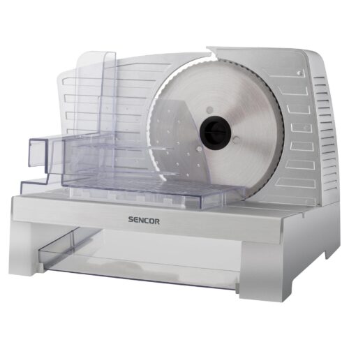Sencor SFS 3050SL Elektrický kráječ potravin Nerezový odnímatelný krájecí kotouč (průměr 170 mm) Otočný regulátor pro plynule nastavitelnou šířka