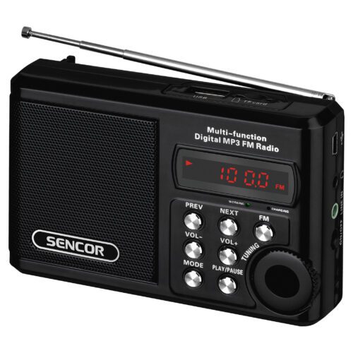 Sencor SRD 215 B Kapesní radiopřijímač FM analogový přijímač se zobrazením frekvence na LED displeji