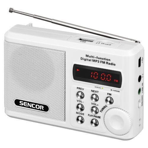 Sencor SRD 215 W Kapesní radiopřijímač FM analogový přijímač se zobrazením frekvence na LED displeji