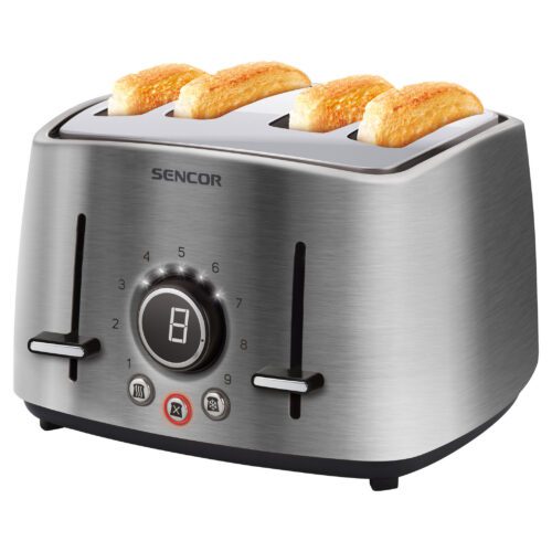 Sencor STS 5070SS Elektrický topinkovač 4 otvory pro opékání čtyř toastů (délka 135 mm) Prémiový nerezový vzhled