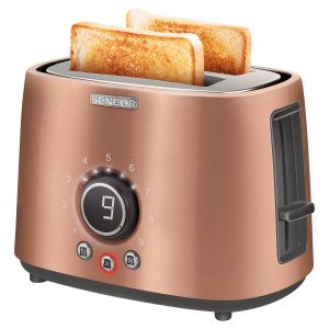Sencor STS 6056GD Elektrický topinkovač 2 otvory pro opékání dvou toastů (délka 135 mm) Prémiový metalický vzhled