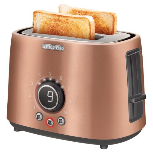 Sencor STS 6056GD Elektrický topinkovač 2 otvory pro opékání dvou toastů (délka 135 mm) Prémiový metalický vzhled