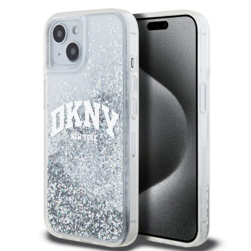 DKNY Liquid Glitter Arch Logo Zadní Kryt pro iPhone 15 Transparent DKHCP15SLBNAET