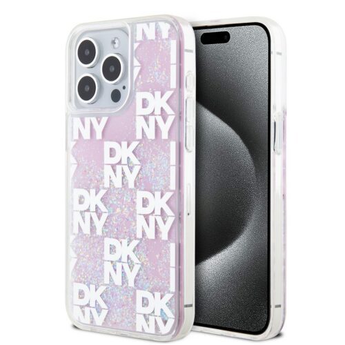 DKNY Liquid Glitter Checkered Pattern Zadní Kryt pro iPhone 15 Pro Max Pink DKHCP15XLCPEPP