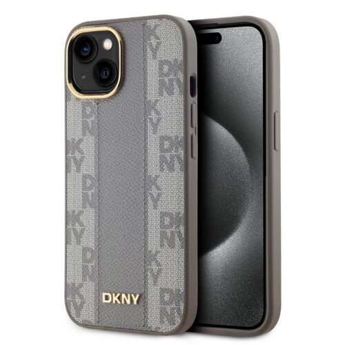 DKNY PU Leather Checkered Pattern Magsafe Zadní Kryt pro iPhone 15 Beige DKHMP15SPCPVSLE