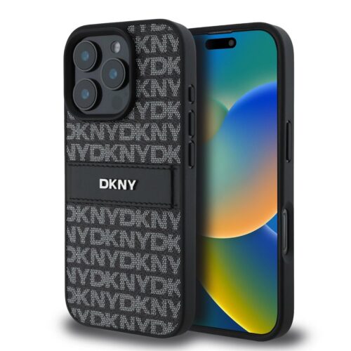 DKNY PU Leather Repeat Pattern Tonal Stripe Zadní Kryt pro iPhone 16 Pro Max Black DKHCP16XPRTHSLK