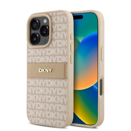 DKNY PU Leather Repeat Pattern Tonal Stripe Zadní Kryt pro iPhone 16 Pro Max Pink DKHCP16XPRTHSLP